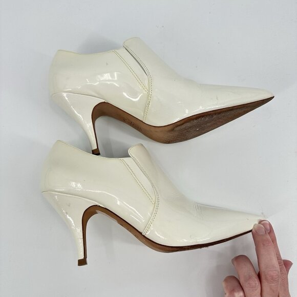 TORY BURCH georgina bootie shoes heels patent leather ivory pointed toe 7.5 - Picture 6 of 11